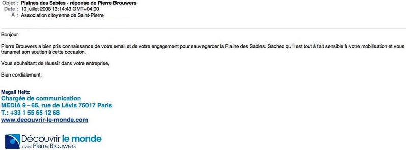 Pierre Brouwers, soutien pour la Plaine des Sables.